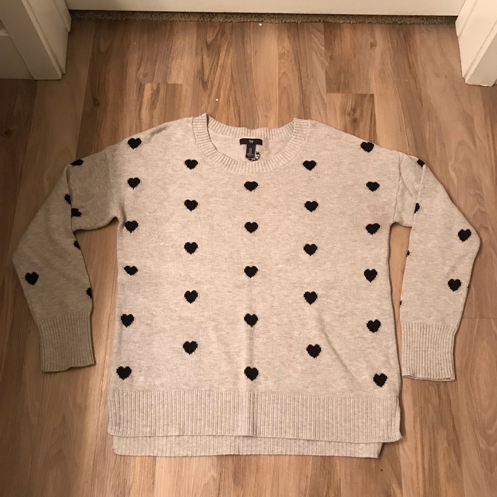 Grey Sweater with Black Hearts